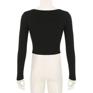 Long sleeve square neck plaid self tie top