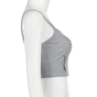 U neck print backless contrast cami top