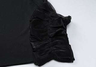 High neck long sleeve ruffle mini dress