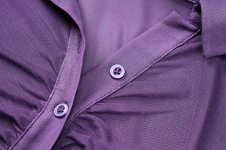 Turnover collar long sleeve ruched button mesh top