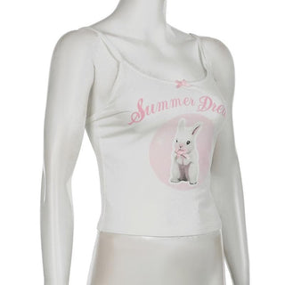 U neck rabbit print bowknot cami top