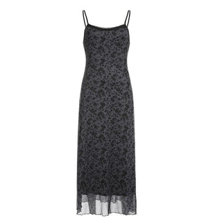 Lace hem mesh ruffle backless cami midi dress