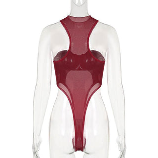 Crewneck mesh solid button bodysuit