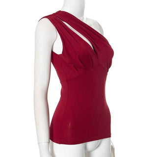 Irregular one shoulder hollow out ruched solid cut out top