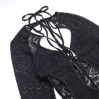 Lace long sleeve hollow out cross front cut out maxi dress