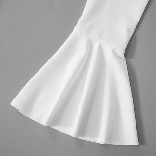 Long flared sleeve ruffle v neck mini dress