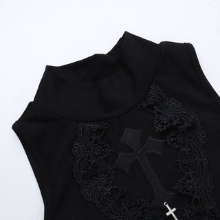 High neck ruched gloves cross pattern mini dress