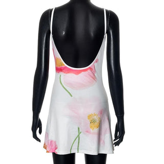 U neck flower print backless cami mini dress