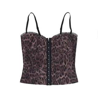 V neck leopard print ruffle backless cami top