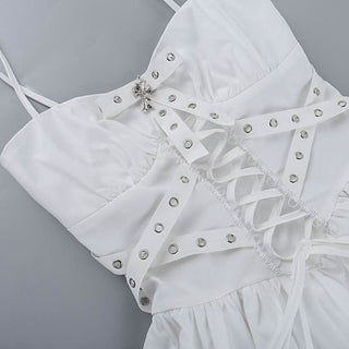 Smocked bowknot lace up cami mini dress