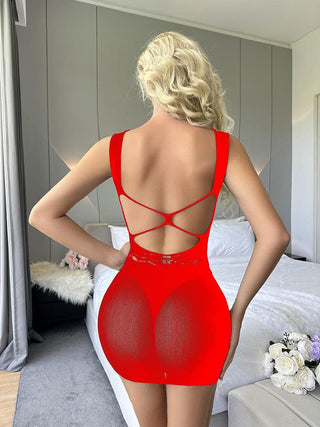 U neck cross back net mini dress