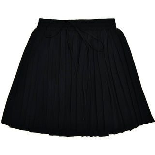Pleated deep V neck button self tie solid mini skirt set