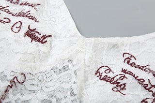 Lace v neck letter print button cami bodysuit