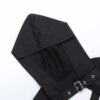 Hoodie long sleeve buckle cross back crop top