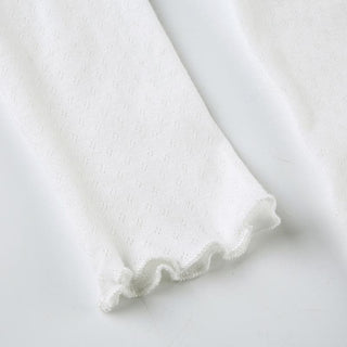 Long sleeve textured flower applique crop top