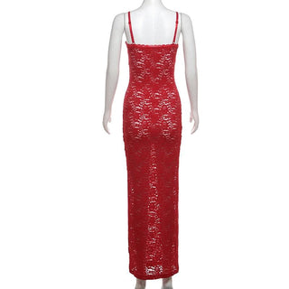 Lace bowknot backless cami maxi dress