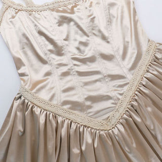 U neck lace hem ruched cami mini dress