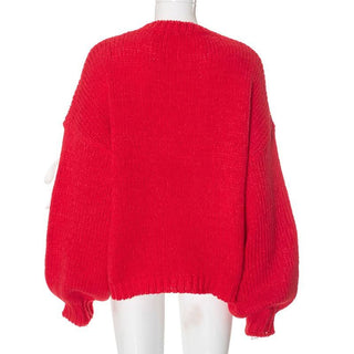 Long sleeve crewneck bowknot knitted top