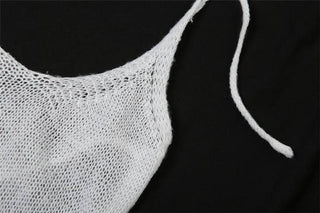 Self tie halter hollow out see through knitted cut out maxi dress