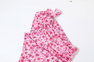 One shoulder knotted slit flower print ruffle maxi dress