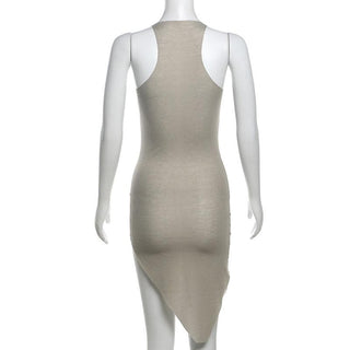 U neck sleeveless irregular solid tank top