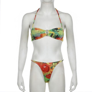Halter fruit print o ring pant set