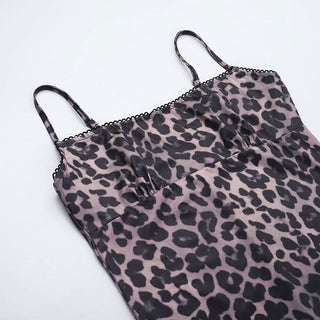 Leopard print square neck backless cami maxi dress