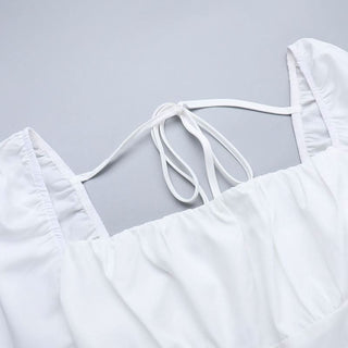 Long sleeve self tie square neck smocked mini dress