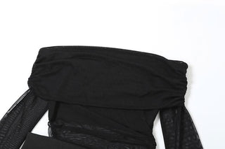 Off shoulder hollow out mesh cut out maxi dress