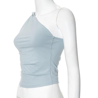 One shoulder ruched backless irregular top