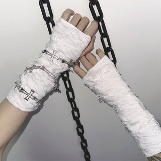 Hollow out cross decor leg warmer gloves