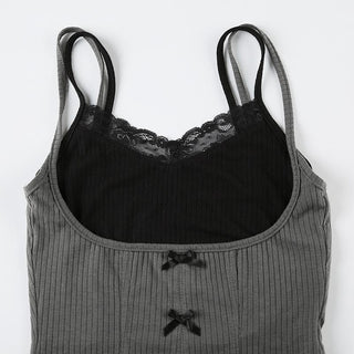 Lace hem contrast bowknot cami top