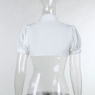 Puff sleeve solid button shrug top