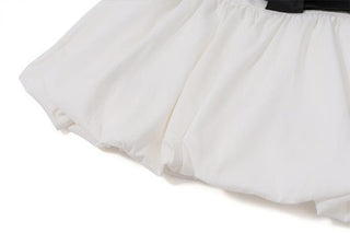 Long sleeve crewneck bowknot lace up ribbon ruched mini skirt set