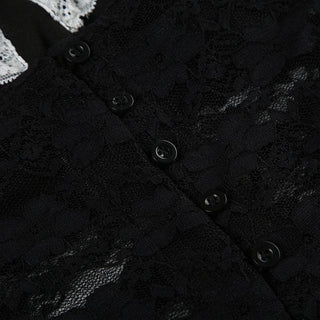 Lace backless button bowknot cami top