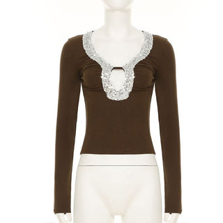 Long sleeve glitter hollow out cut out top