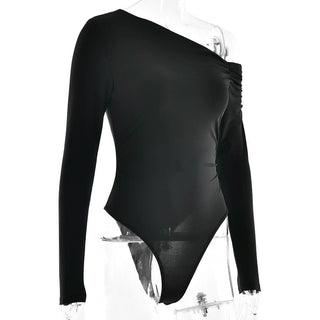 One shoulder long sleeve solid bodysuit