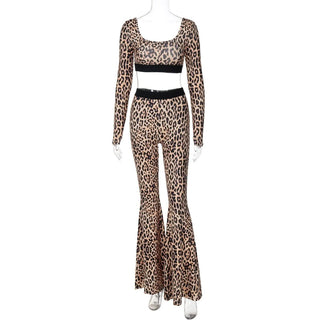 Leopard print u neck high rise pant set