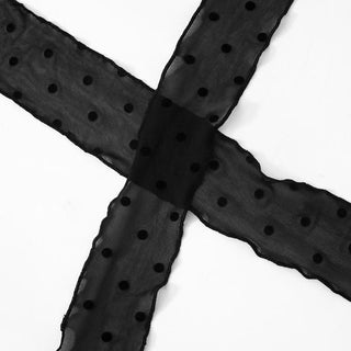 Long sleeve mesh polka dot ruffle solid top