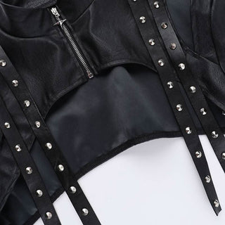 High neck PU leather zip-up hollow out shrug cut out top