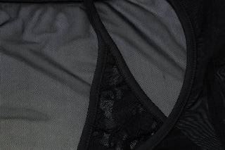 Halter long sleeve mesh lace hem button top