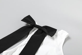 Bowknot crewneck ribbon contrast tank top