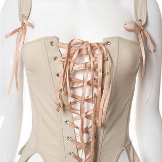 Lace up bustier backless stitch cami top