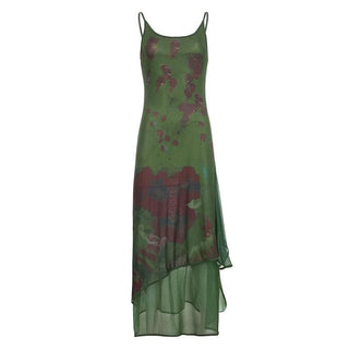 Mesh contrast patchwork u neck backless cami maxi dress