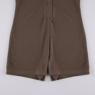 Turnover collar ribbed button romper