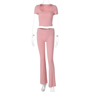 Short sleeve u neck ribbed solid pant set