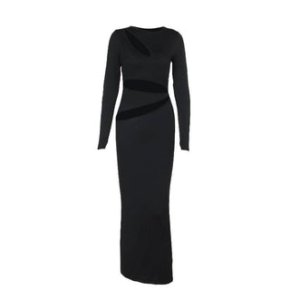 Long sleeve crewneck hollow out cut out maxi dress