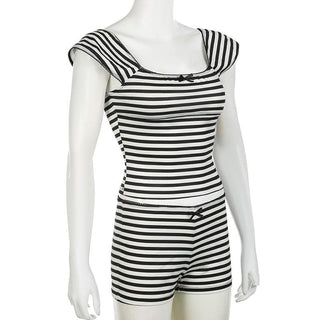 Striped print cap sleeve bowknot pant set