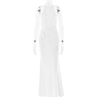 Halter backless knotted ruched maxi dress