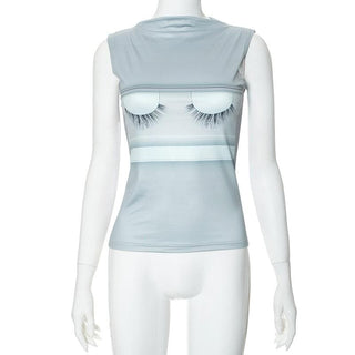 Eyelash print crewneck sleeveless top